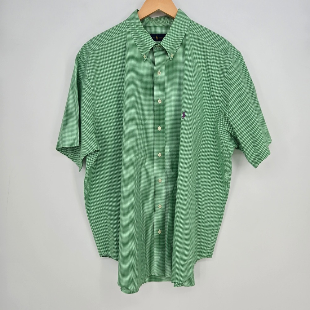 Polo Ralph Lauren Mens 2XB Green Gingham Short Sleeve Button Down Shirt Preppy